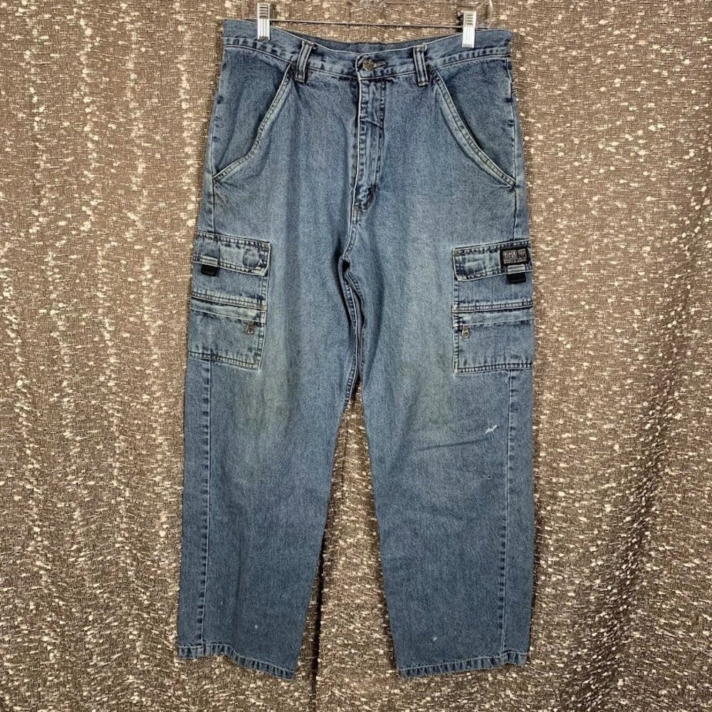 Vintage Wrangler Black Rivet Cargo Jeans Y2K Skater Grunge Utility Men's 33x32